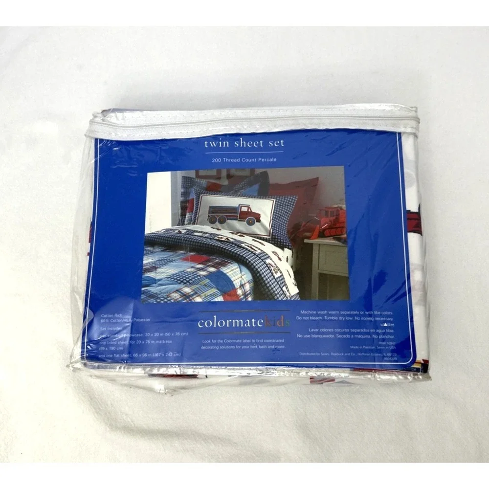 Vtg Sears Colormate Kids Twin Sheet Set I Love Trucks Red White Blue New